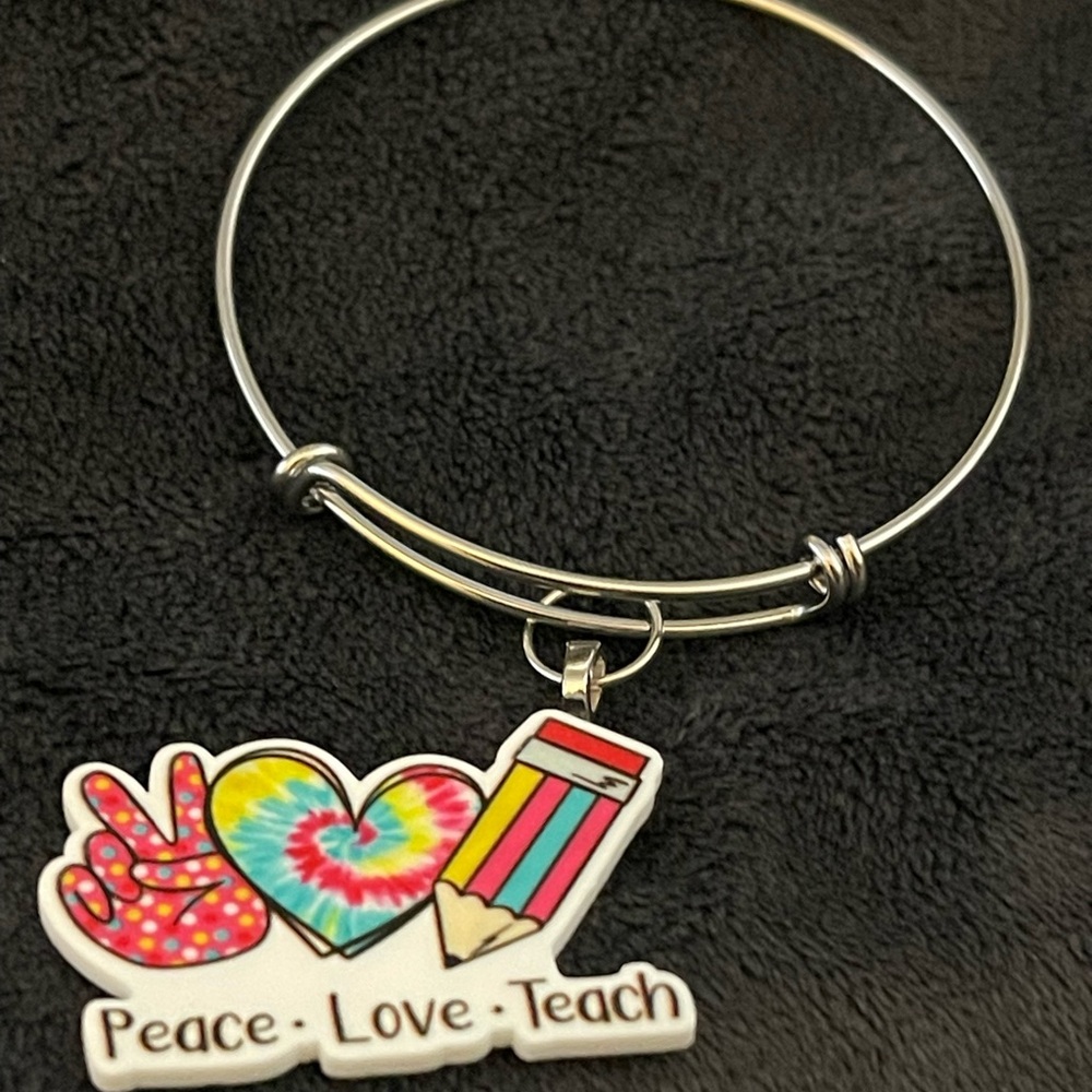 Peace Love Teach Bangle Bracelet